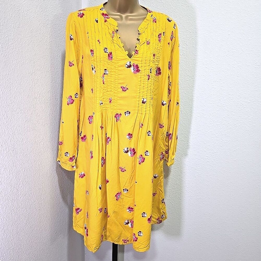 Old Navy Floral Yellow A Line Dress Lge Pintuck Smocked Cottage Dopamine Bright